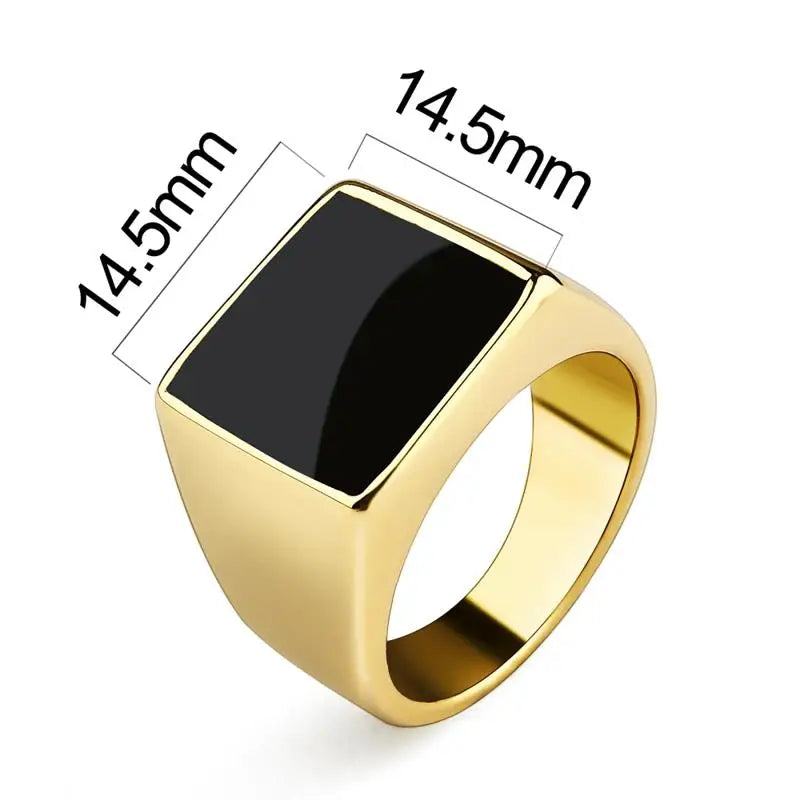 AVERLLA™ Black Glossy Stainless Steel Geometric Square Ring for Men