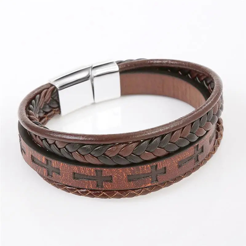 AVERLLA™ Valor Cross Hand-Woven Leather Bracelet