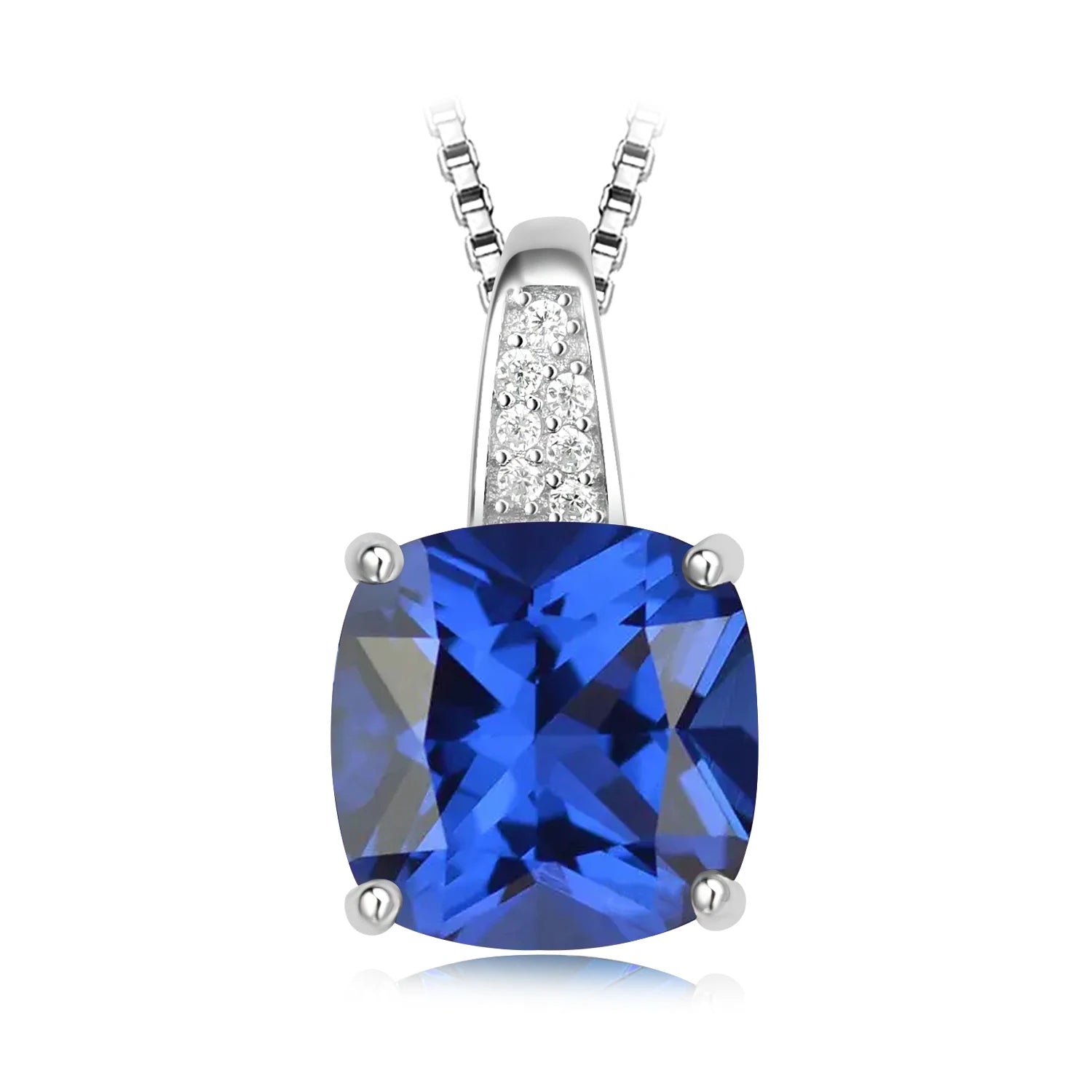 AVERLLA™ Cushion Created Sapphire & Nano Emerald Tanzanite Pendant Necklace in 925 Sterling Silver for Women