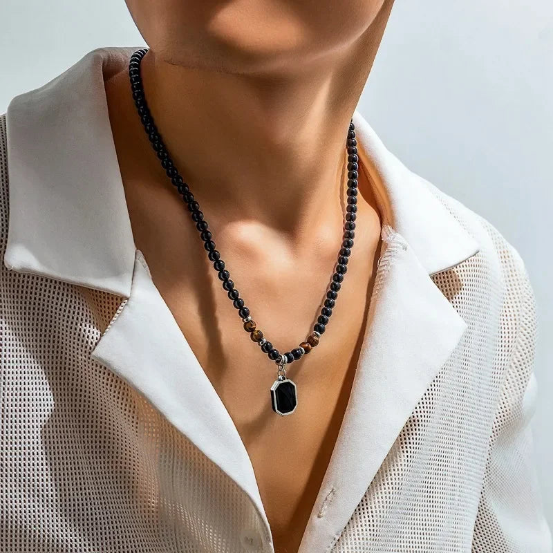 AVERLLA™ Urban Black Bead Square Pendant Necklace