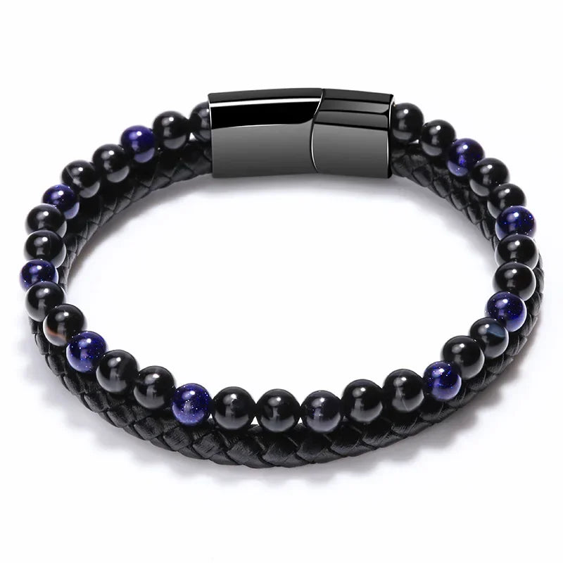 AVERLLA™ Titan Classic Leather & Tiger Eye Beaded Bracelet for Men