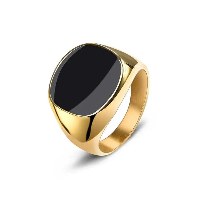 AVERLLA™ Black Glossy Stainless Steel Geometric Square Ring for Men