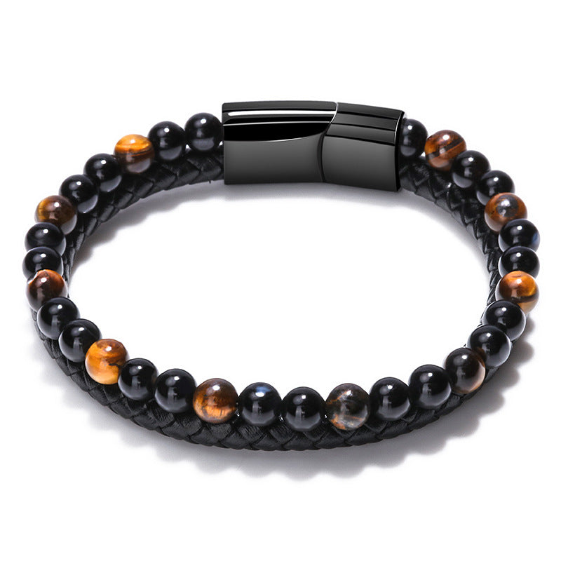 AVERLLA™ Titan Classic Leather & Tiger Eye Beaded Bracelet for Men