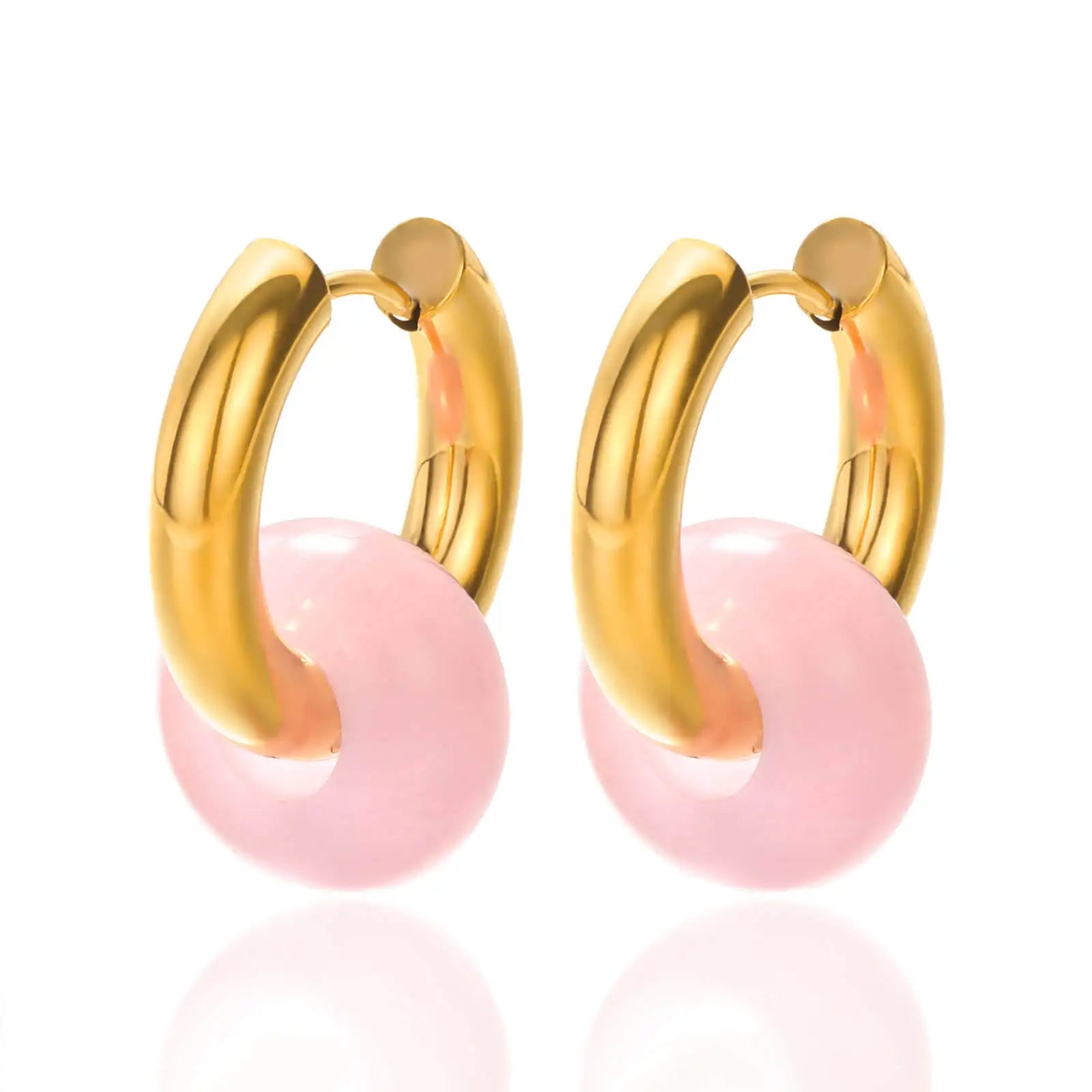 AVERLLA™ Luxe Leopard Opal Round Bead Stainless Steel Earrings – Gold Color