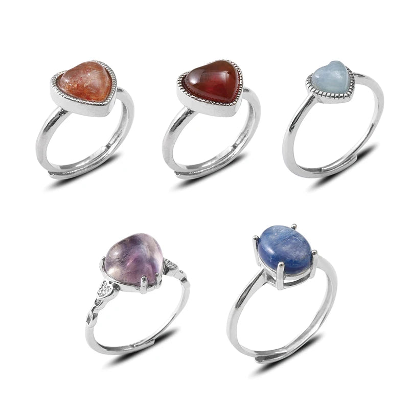 AVERLLA™ Radiant Heart Gemstone Adjustable Ring – Rose Quartz, Amethyst, Opal, Aventurine