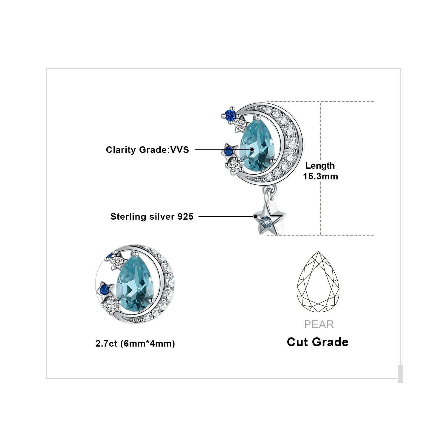 AVERLLA™ Celestial Moon & Star 2.7ct Genuine Sky Blue Topaz & Created Sapphire Stud Earrings