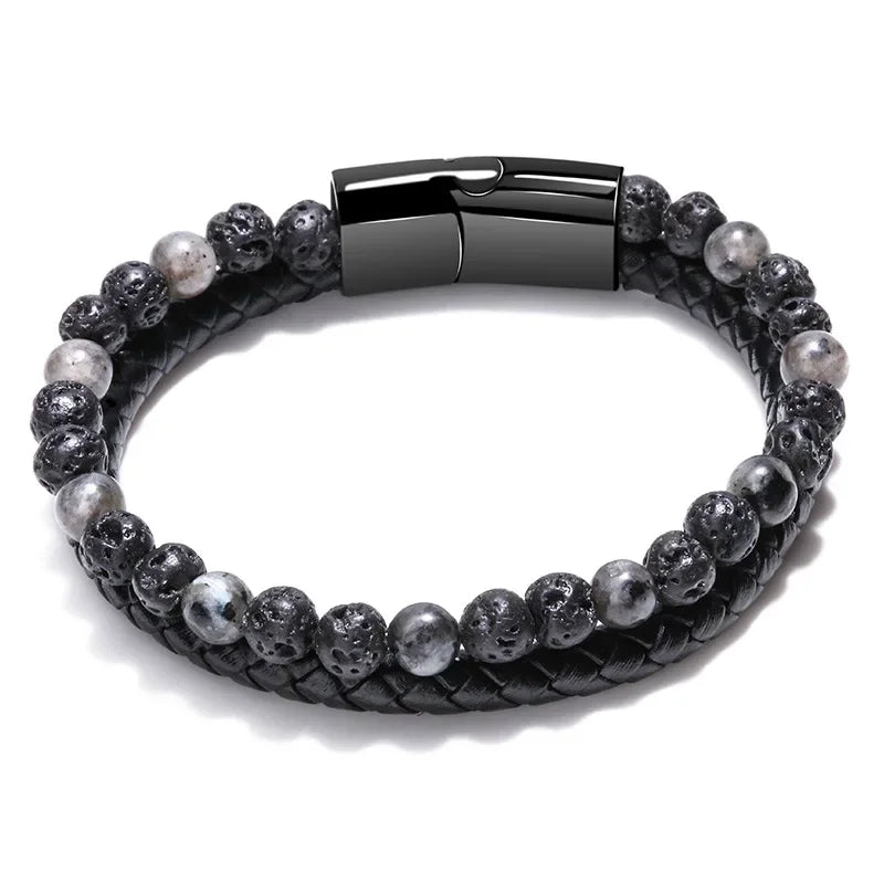 AVERLLA™ Titan Classic Leather & Tiger Eye Beaded Bracelet for Men