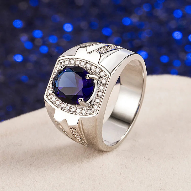 AVERLLA™ Regal Sapphire & Zircon 925 Silver Men's Ring