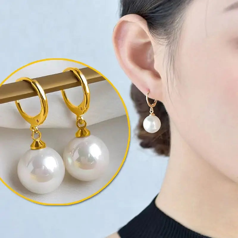 AVERLLA™ Stainless Steel Fashion Pearl Drop Earrings with Buckle & Round Hoop Design for Women