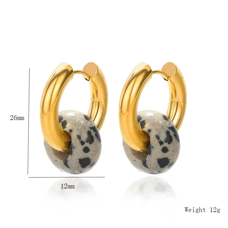 AVERLLA™ Luxe Leopard Opal Round Bead Stainless Steel Earrings – Gold Color