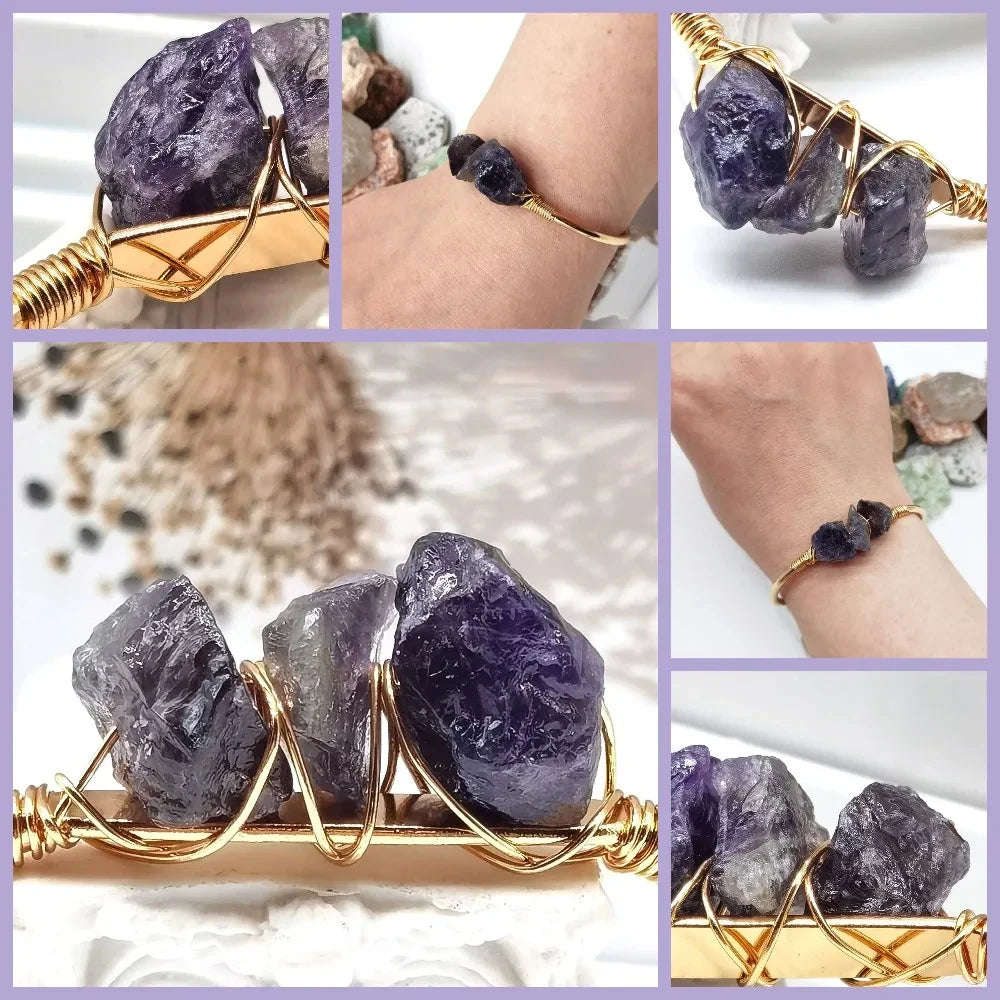 AVERLLA™ Healing Crystal Cuff Bangles – Amethyst & Amazonite Boho Jewelry