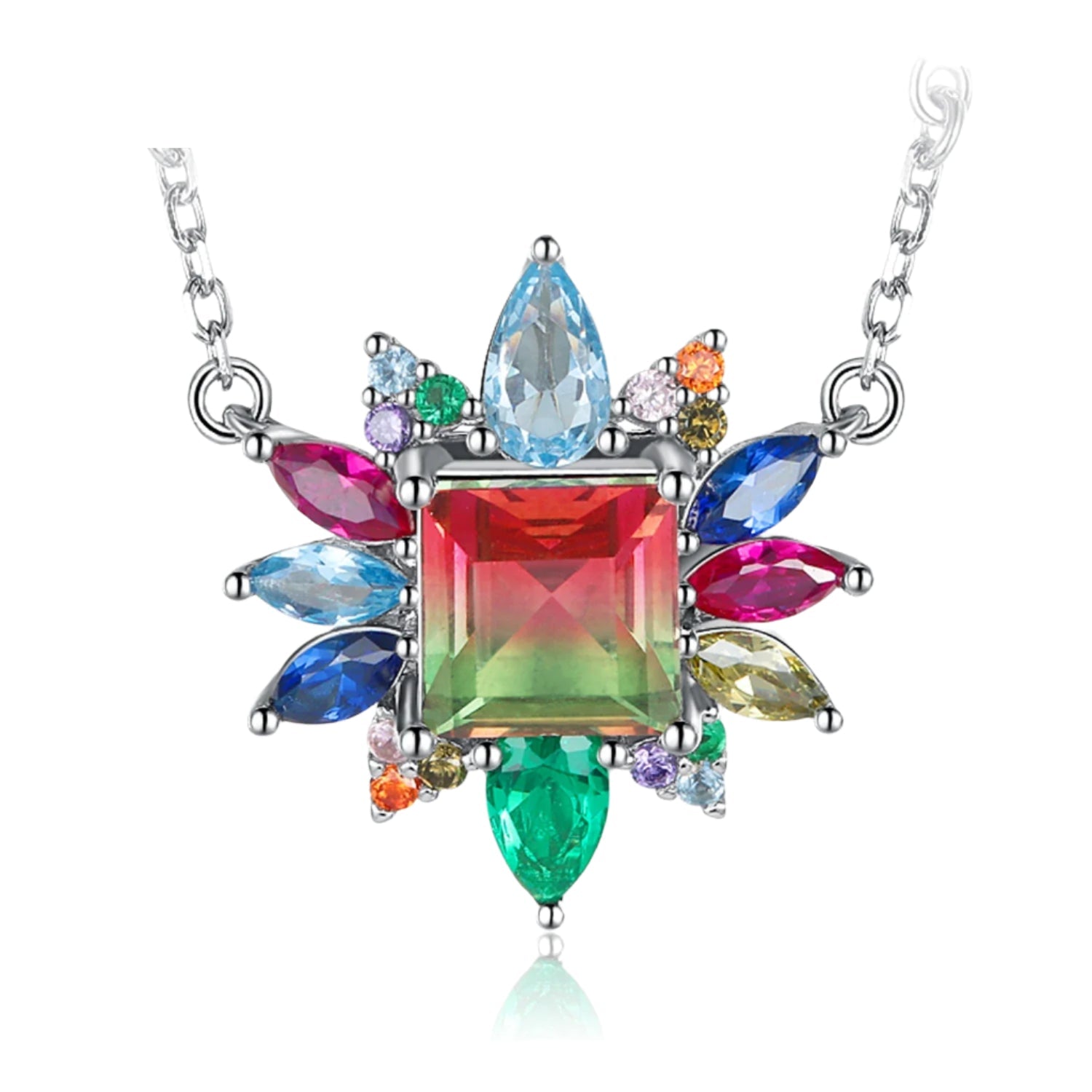 AVERLLA™ Elegant Nano Simulated Watermelon Tourmaline & Created Ruby Pendant Necklace