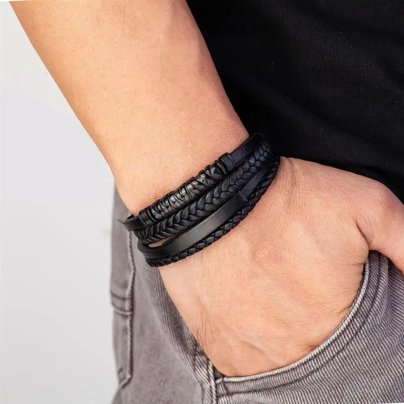 AVERLLA™ Steel Wave Braided Leather Bracelet