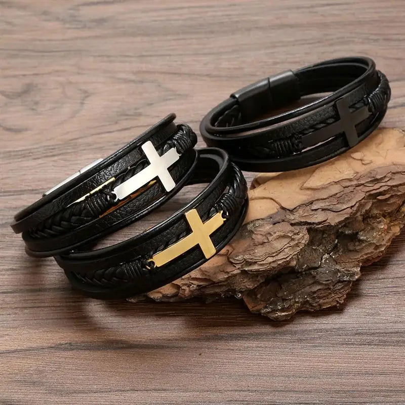 AVERLLA™ Cross Braided Leather Bracelet