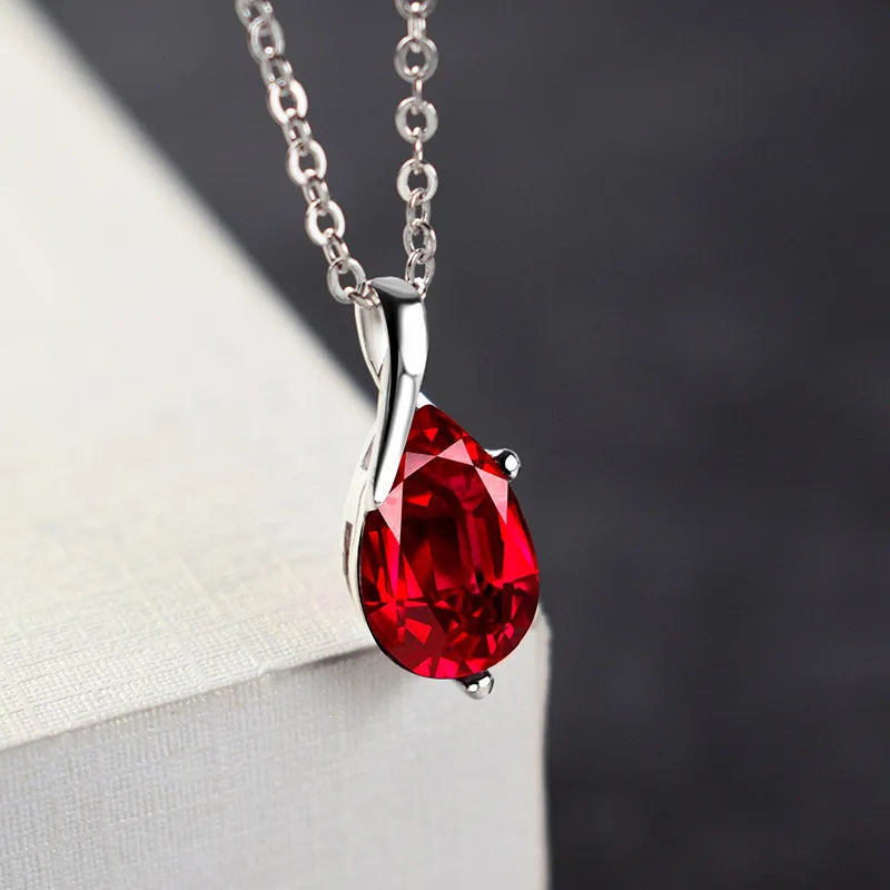 AVERLLA™ Angel’s Tears Crystal Red Pendant Necklace in 925 Sterling Silver