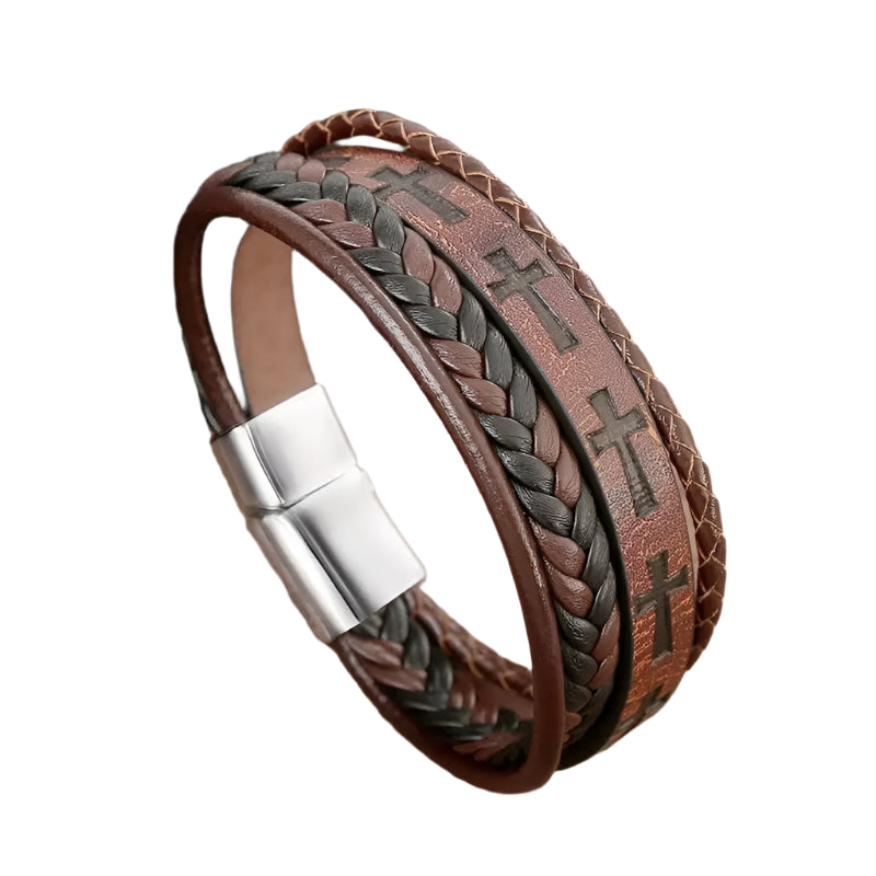 AVERLLA™ Valor Cross Hand-Woven Leather Bracelet