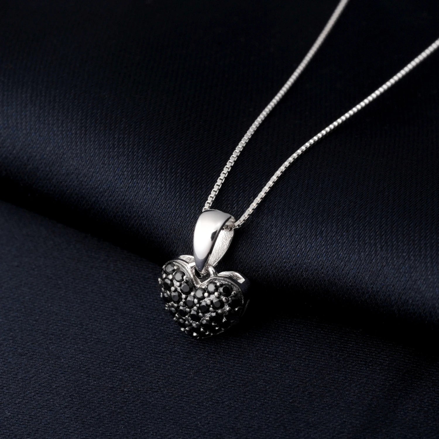 AVERLLA™ Heart Natural Black Spinel Pendant Necklace in 925 Sterling Silver for Women