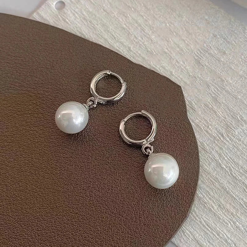 AVERLLA™ Stainless Steel Fashion Pearl Drop Earrings with Buckle & Round Hoop Design for Women