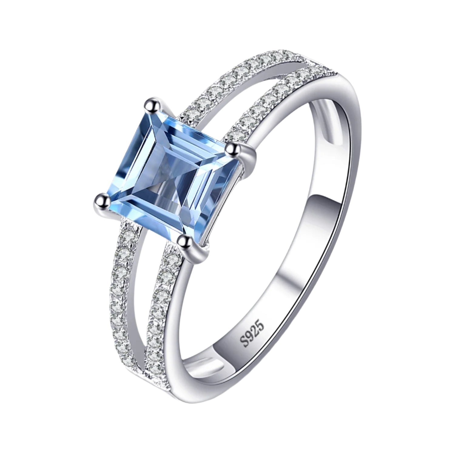 AVERLLA™ 1.2ct Princess Cut Sky Blue Topaz Silver Engagement Ring