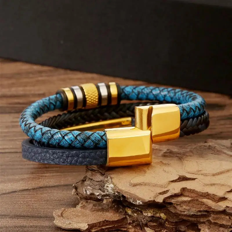 AVERLLA™ Steel Wave Braided Leather Bracelet