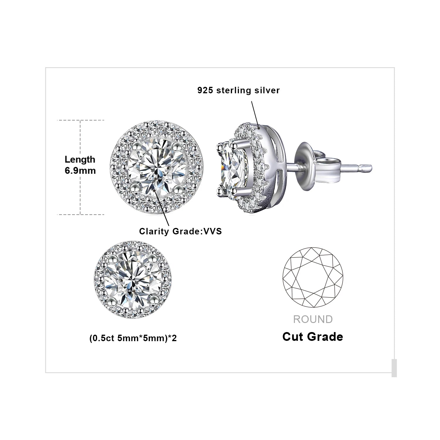 AVERLLA™ Moissanite Halo Gold Stud Earrings