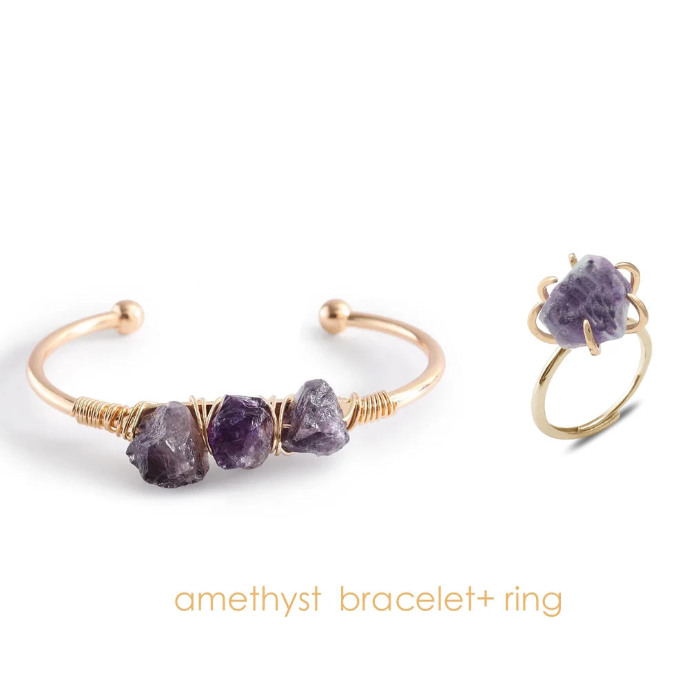 AVERLLA™ Healing Crystal Cuff Bangles – Amethyst & Amazonite Boho Jewelry