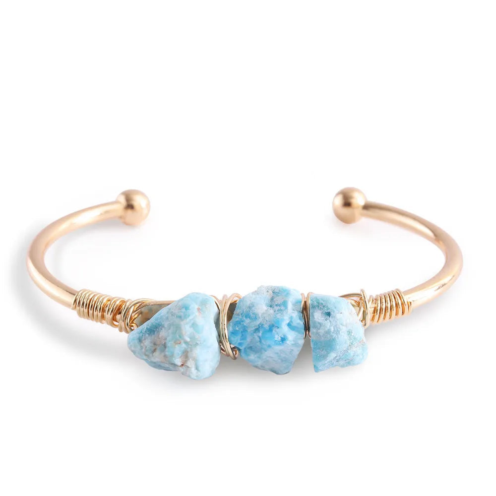 AVERLLA™ Healing Crystal Cuff Bangles – Amethyst & Amazonite Boho Jewelry