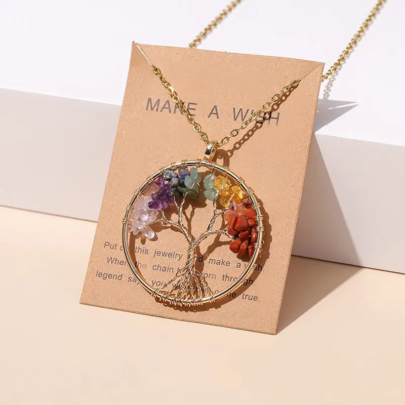 AVERLLA™ 7 Chakras Tree of Life Pendant – Gold Reiki Healing Necklace