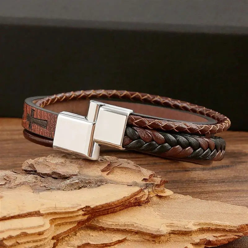 AVERLLA™ Valor Cross Hand-Woven Leather Bracelet