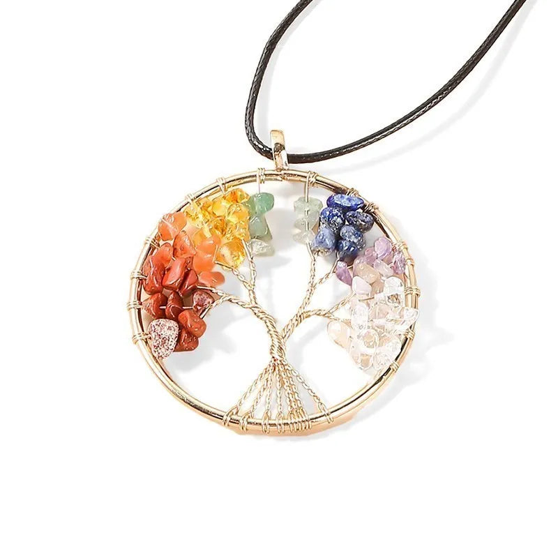 AVERLLA™ 7 Chakras Tree of Life Pendant – Gold Reiki Healing Necklace