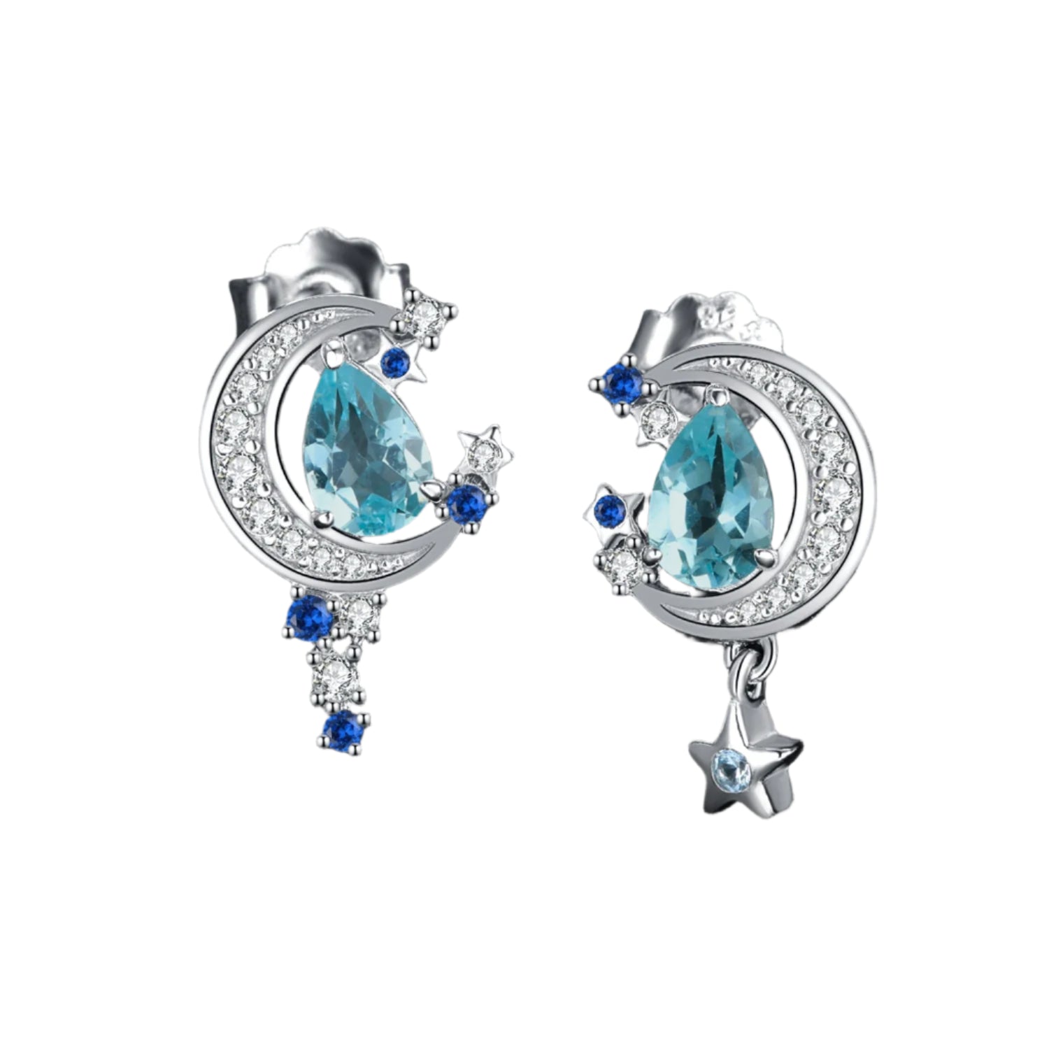 AVERLLA™ Celestial Moon & Star 2.7ct Genuine Sky Blue Topaz & Created Sapphire Stud Earrings