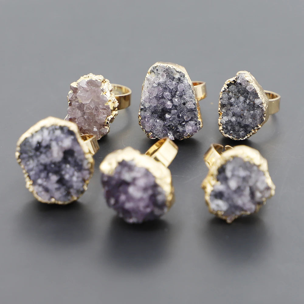 AVERLLA™ Gold-Plated Druzy Amethyst Open Rings