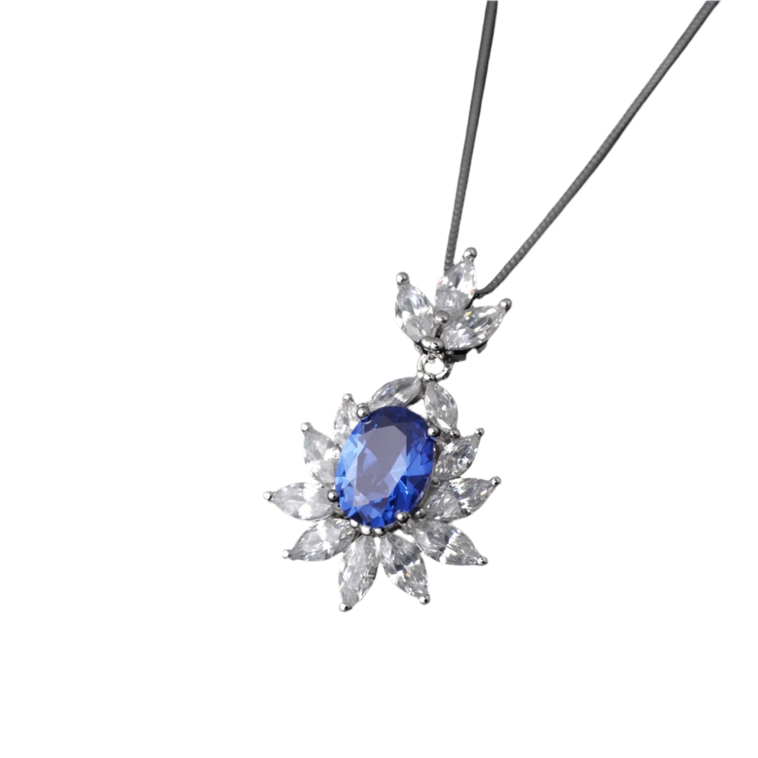 AVERLLA™ Created Sapphire Aesthetic Pendant Necklace in 925 Sterling Silver for Women