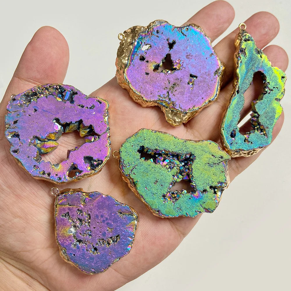 AVERLLA™ Irregular Geode Slice Pendants – Colorful Agate Charms