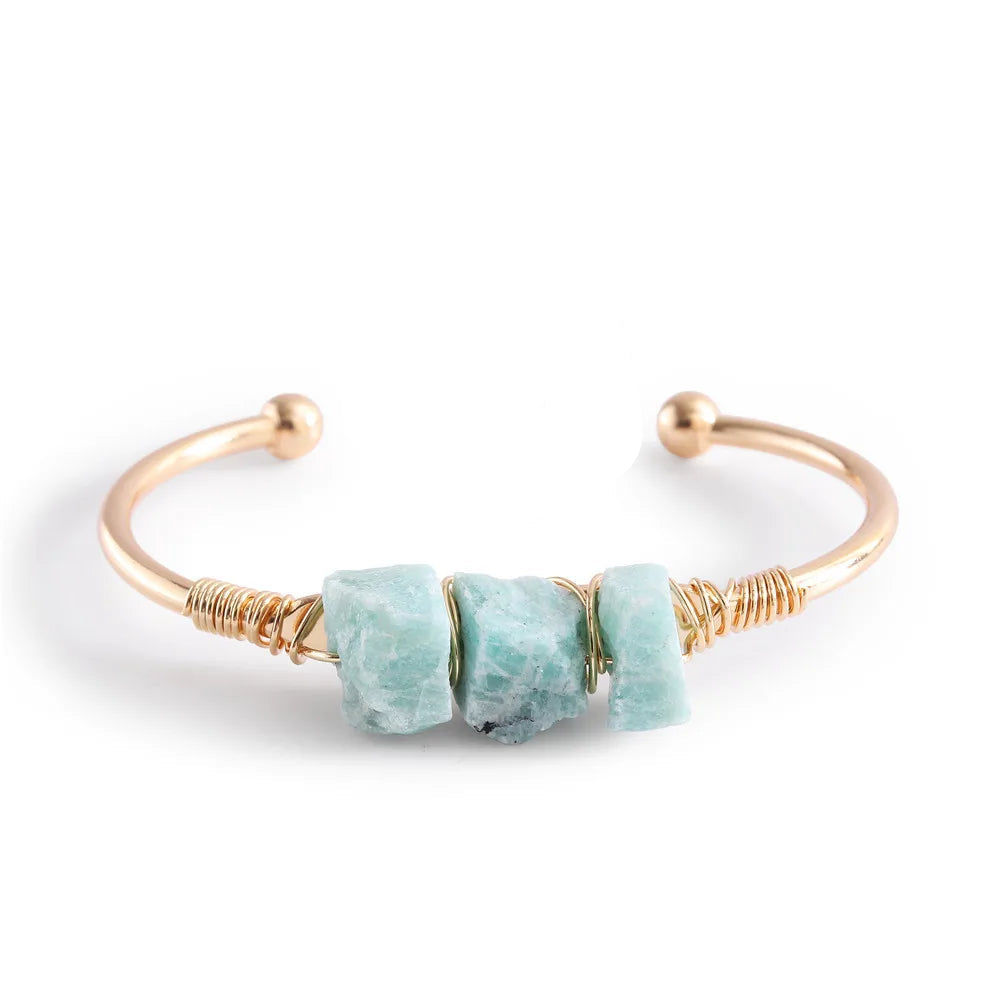 AVERLLA™ Healing Crystal Cuff Bangles – Amethyst & Amazonite Boho Jewelry