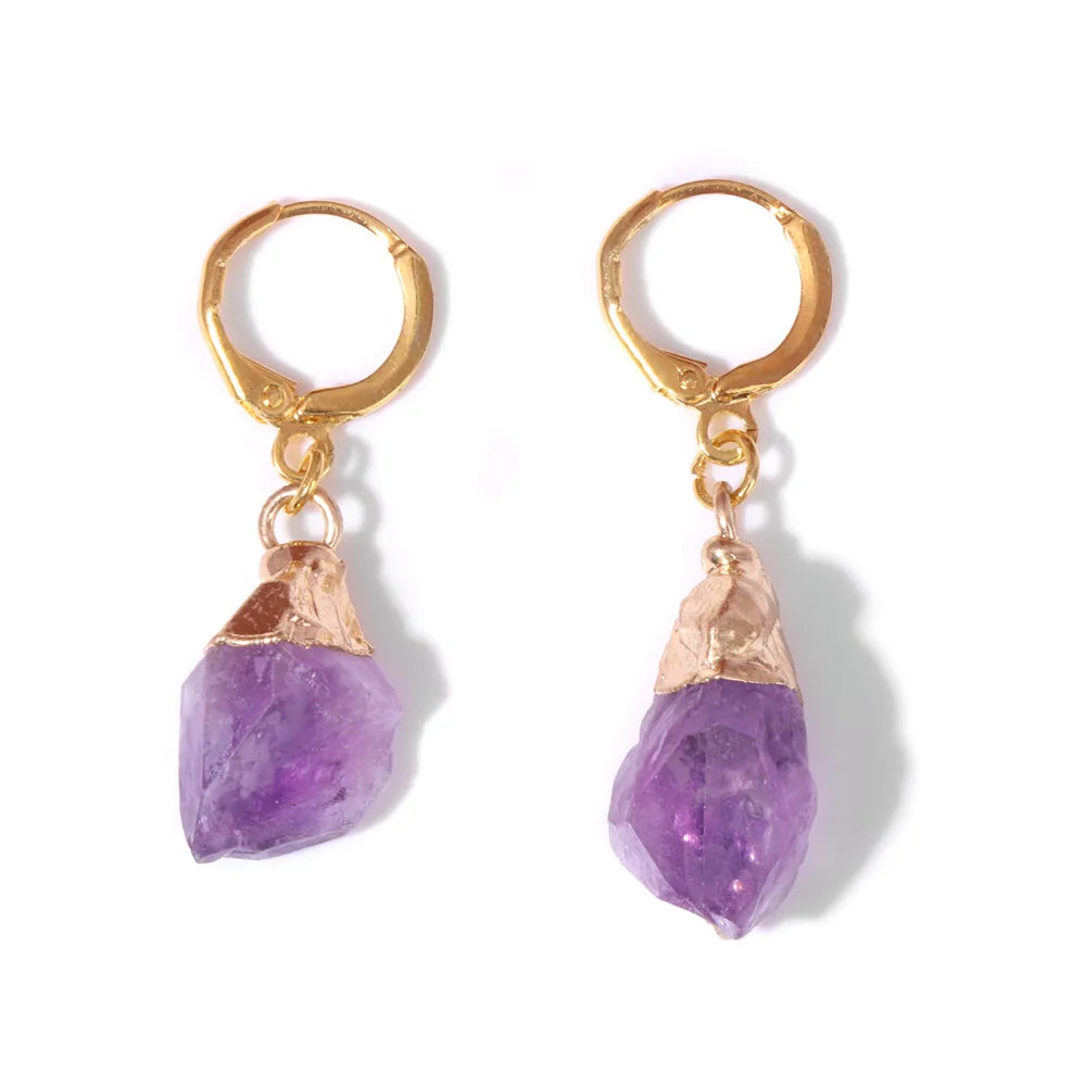 AVERLLA™ Irregular Raw Stone Dangle Earrings – Amethyst, Tourmaline, Quartz Gemstone Pendant Earrings