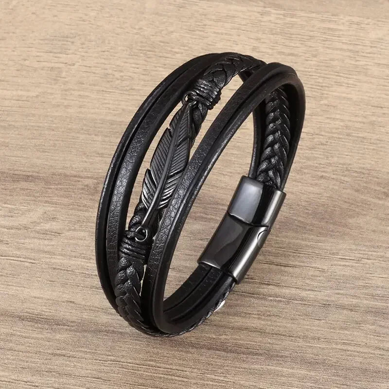 AVERLLA™ Black Magnetic Leather Bracelet