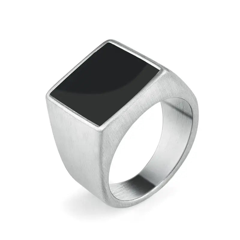 AVERLLA™ Black Glossy Stainless Steel Geometric Square Ring for Men