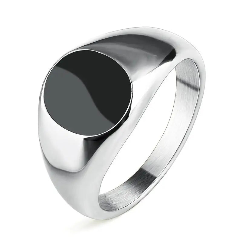 AVERLLA™ Black Glossy Stainless Steel Geometric Square Ring for Men