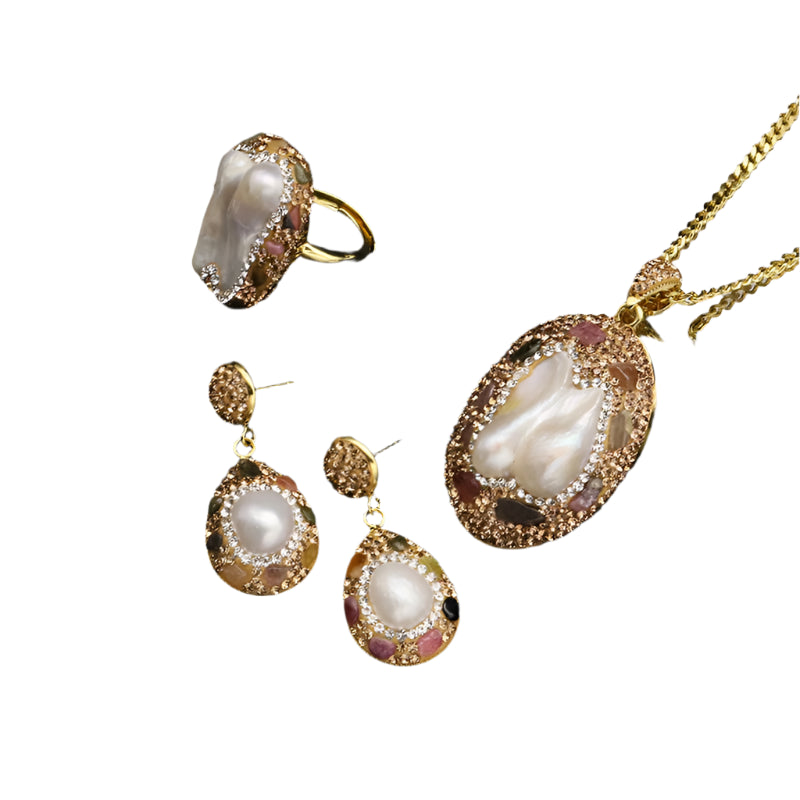 AVERLLA™ Elegance Bloom Baroque Pearl & Tourmaline Jewelry Set