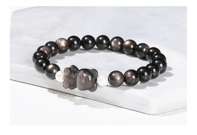 AVERLLA™ Shiny Obsidian Bear Charm Bracelet