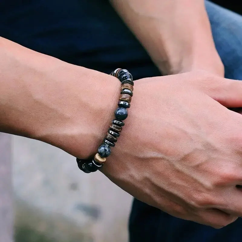 AVERLLA™ Vintage Men’s Natural Stone & Wooden Bracelet