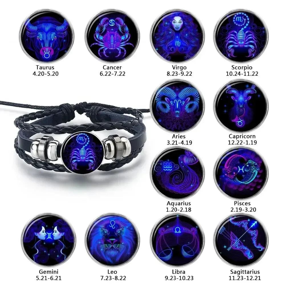 AVERLLA™ Luminous Zodiac Charm Leather Wrap Bracelets