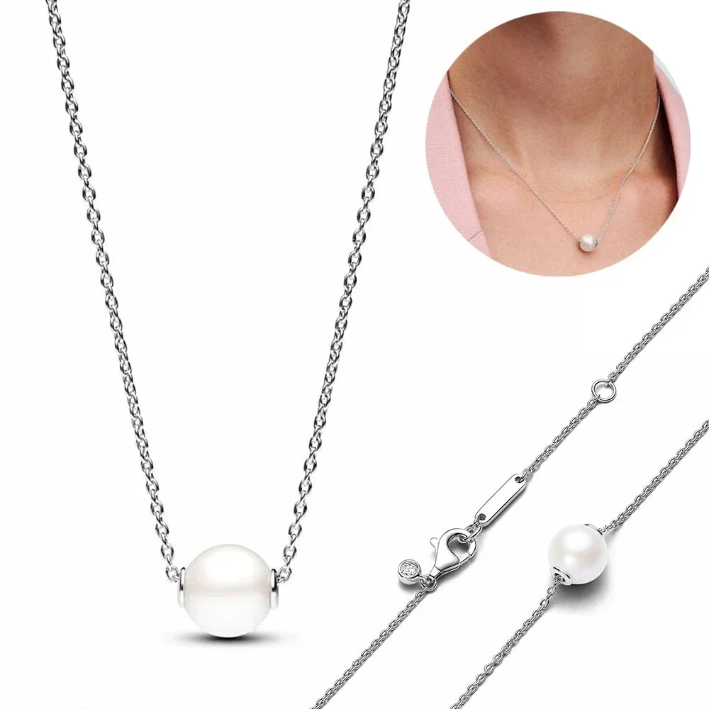 AVERLLA™ Sterling Silver 925 Freshwater Cultured Pearls Collier, Pearl Ring, Necklace & Earrings Jewelry Set for Women