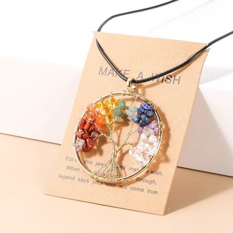 AVERLLA™ 7 Chakras Tree of Life Pendant – Gold Reiki Healing Necklace