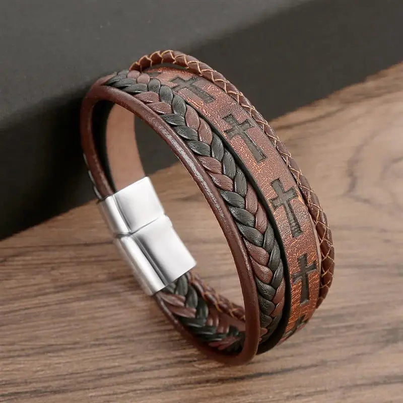 AVERLLA™ Valor Cross Hand-Woven Leather Bracelet