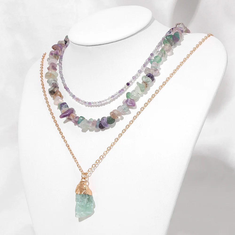 AVERLLA™ Natural Amethyst Pendant Necklace Set – Raw Quartz Energy Jewelry