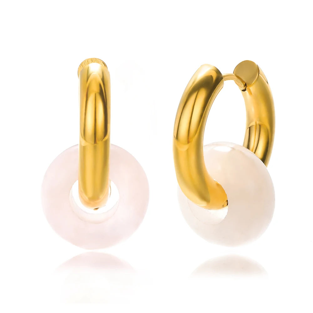 AVERLLA™ Luxe Leopard Opal Round Bead Stainless Steel Earrings – Gold Color