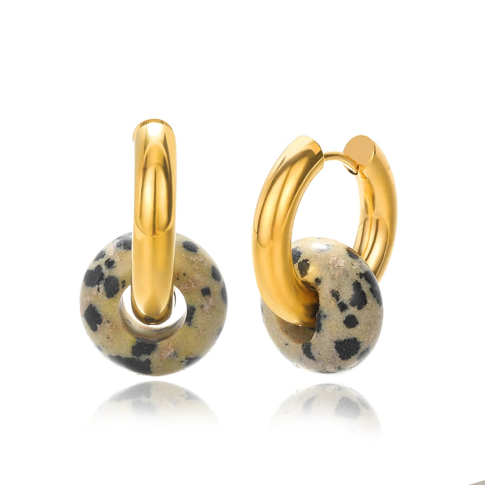 AVERLLA™ Luxe Leopard Opal Round Bead Stainless Steel Earrings – Gold Color