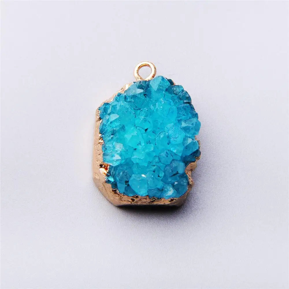 AVERLLA™ Blue Quartz Druzy Slice Healing Crystal Pendant Necklace & Earrings Set